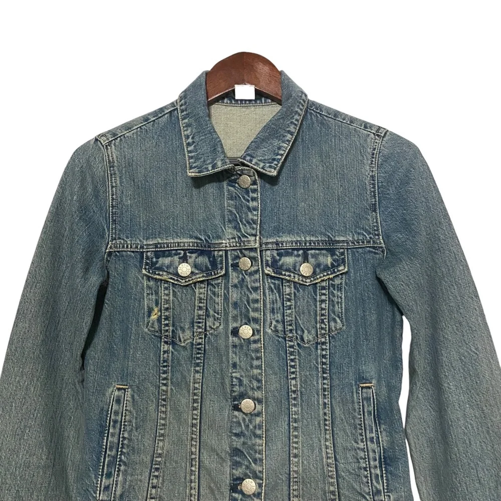 J Crew Vintage Washed  Denim Jean Trucker Jacket Blue